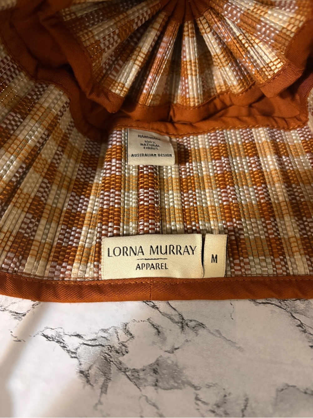 Lorna Murray Capri Hat Medium Pleated Sunhat Rust Gingham Check Luxury Resort - Picture 8 of 10